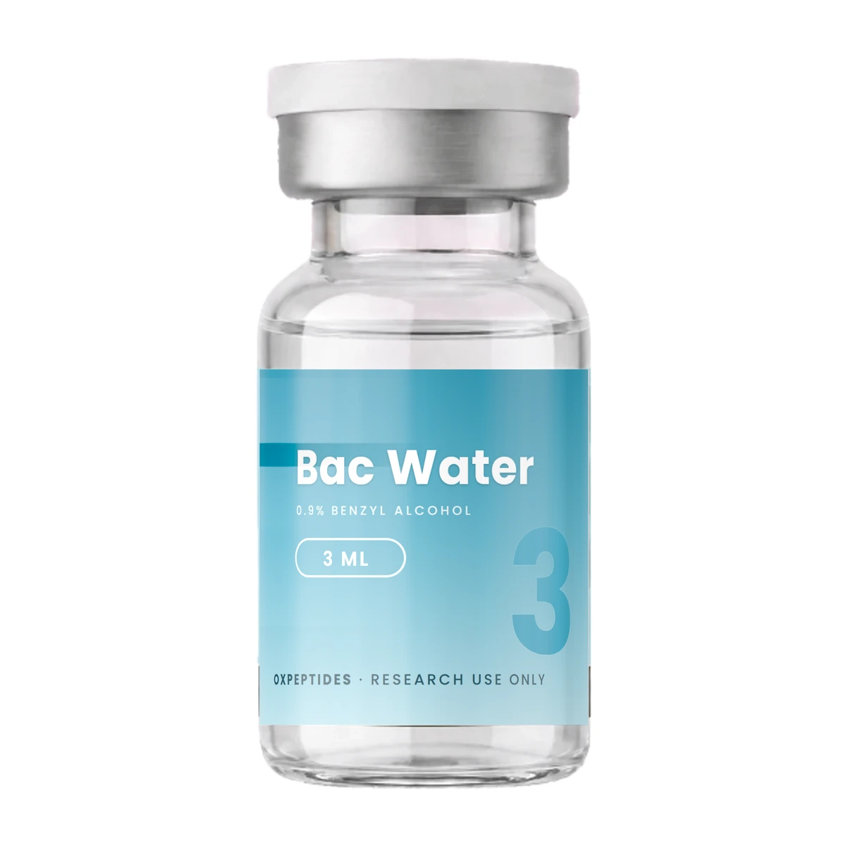 Bacteriostatic water · Bacteriostatisch water flacon — gelyofiliseerd, OXpeptides etiket