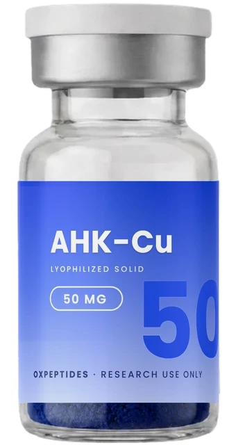 AHK-Cu 50 mg — gelyofiliseerde onderzoekspeptide, OXpeptides-flacon