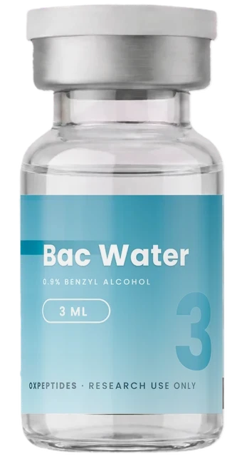 Bacteriostatisch water 3 mL — verzegelde gelyofiliseerde flacon, Bacteriostatisch water etiket