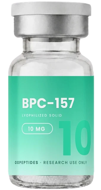 BPC-157 10 mg — gelyofiliseerde onderzoekspeptide, OXpeptides-flacon